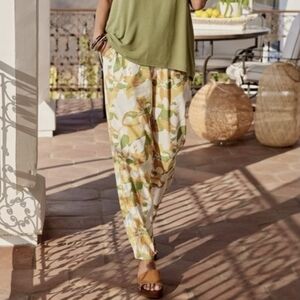 Soft Surrounding Floral Linen Blend Pull On Jogger Pants Resortwear Vacation LG.